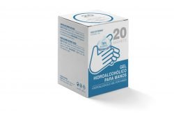 Box with 20 sachets with hydroalcoholic gel